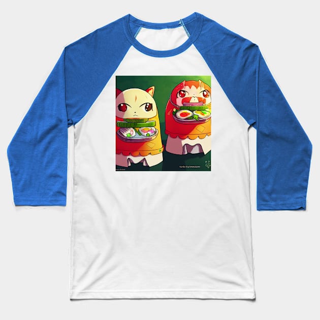 Kawaii Anime Sushi Baseball T-Shirt by Grassroots Green